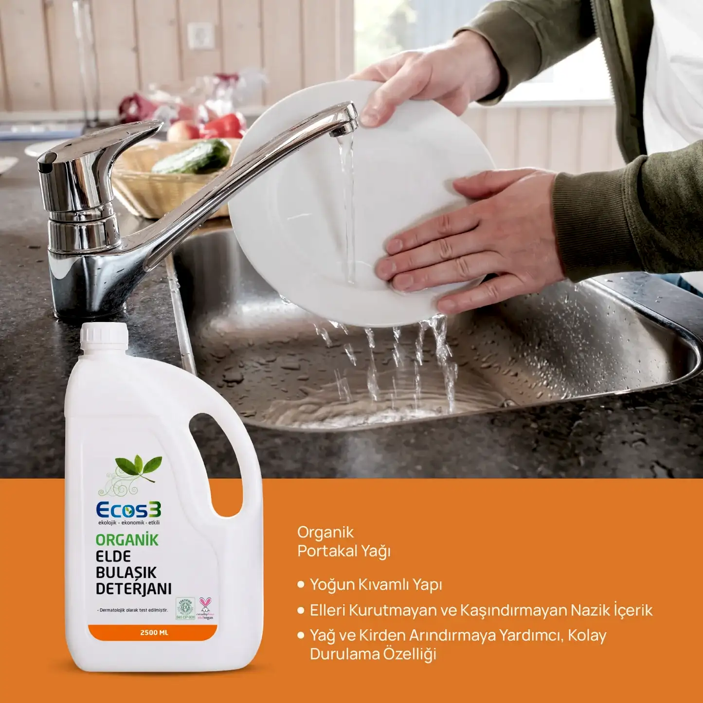 Sertifikalı Organik Elde Bulaşık Deterjanı - 2.5 lt