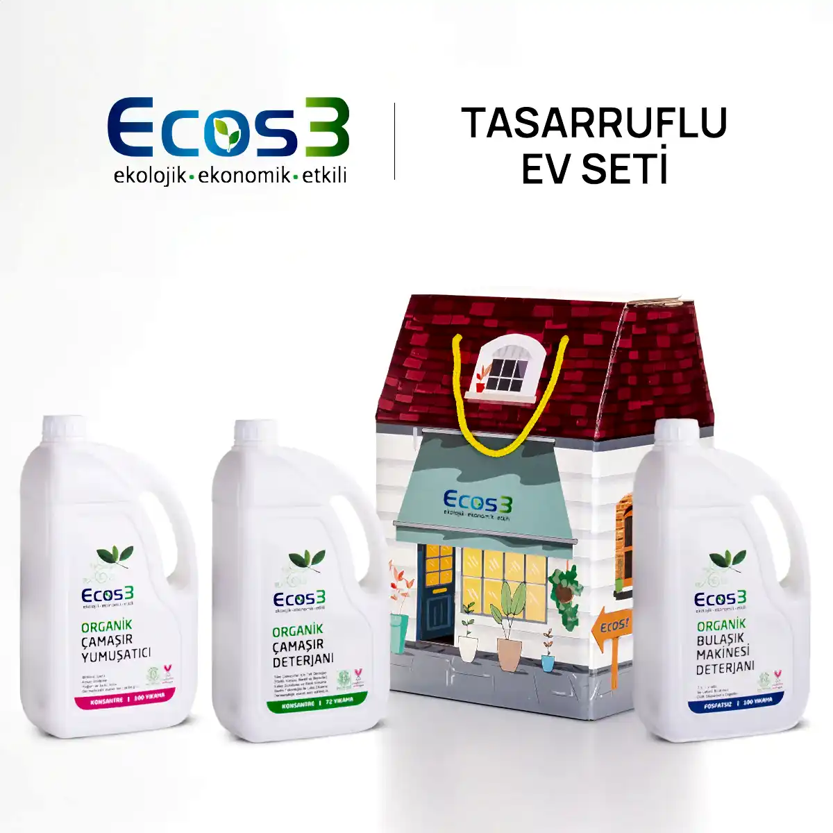 Sertifikalı Organik Tasarruflu Ev Temizlik Seti | Çamaşır Deterjan, Yumuşatıcı ve Bulaşık Makinesi Deterjanı